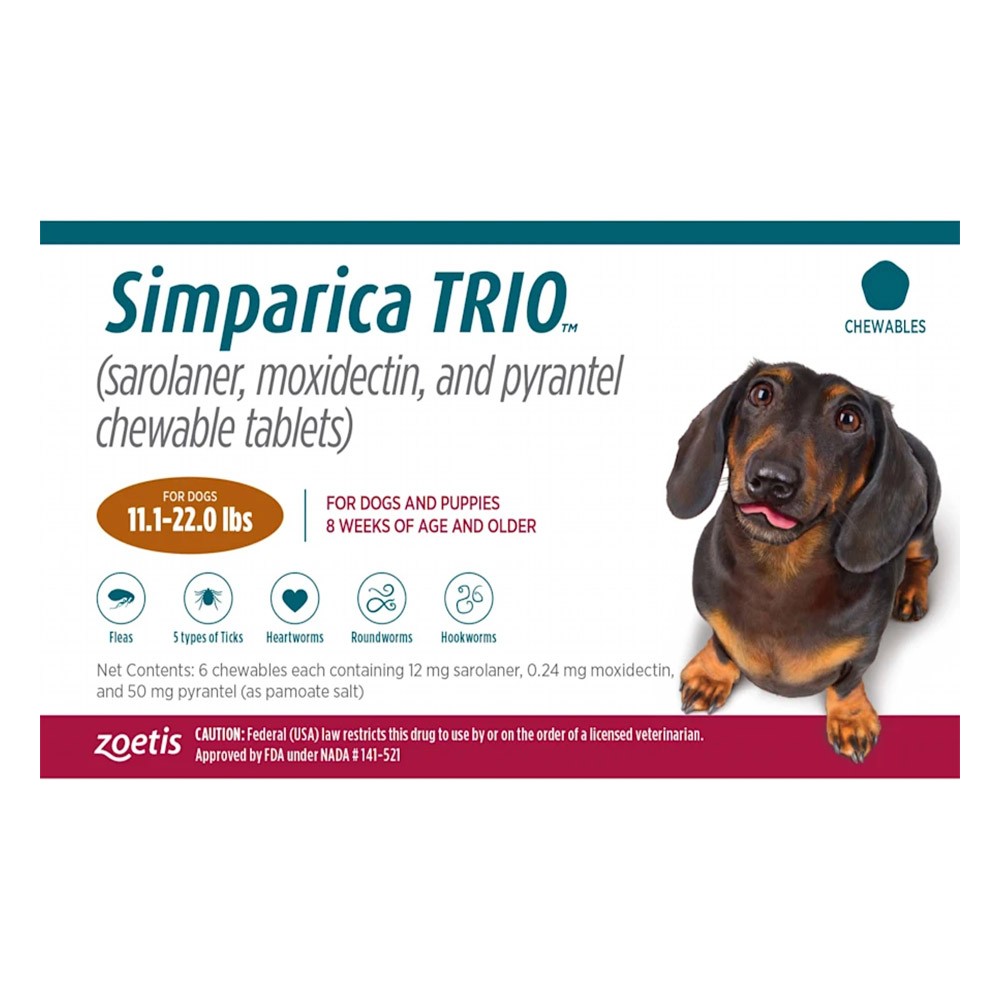 Simparica Trio For Dogs 11.1-22 Lbs Caramel 3 Chews
