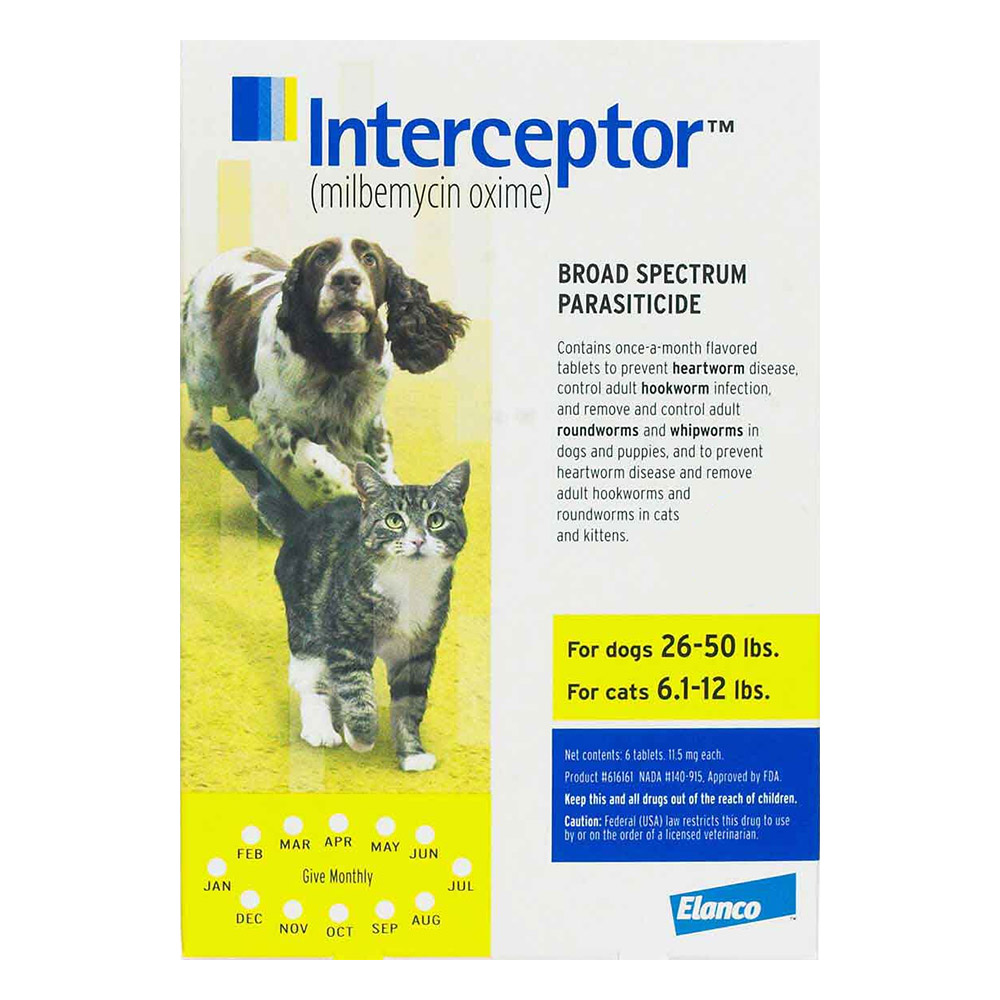 Interceptor For Medium Dogs 26-50 Lbs Yellow 12 Chews