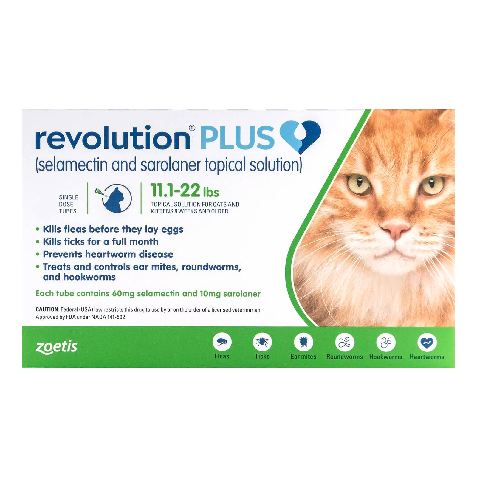 Revolution Plus For Large Cats 11-22lbs 5-10kg Green 6 Pack