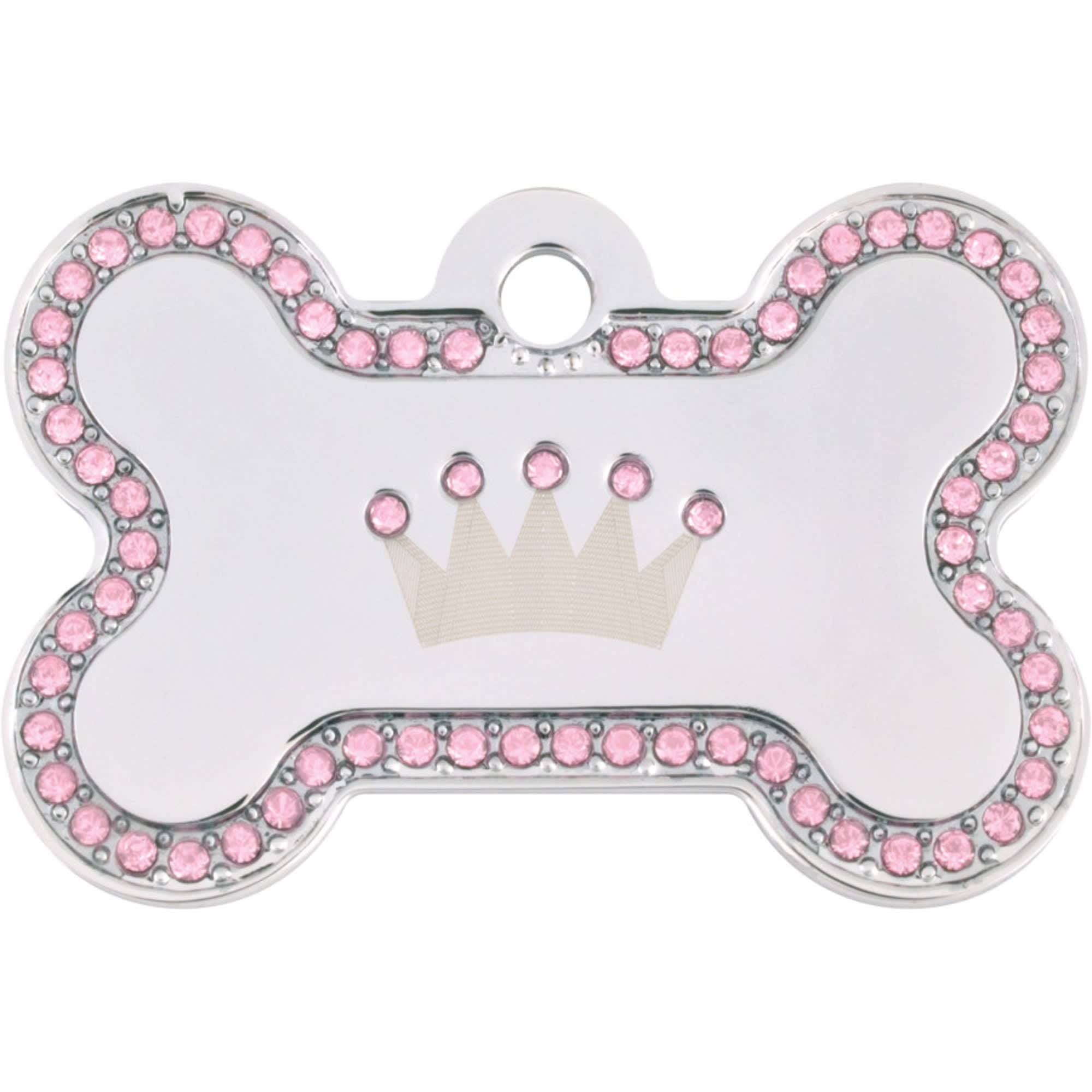 Quick-Tag Large Pave Pink Crown Bone Personalized Engraved Pet ID Tag, Large