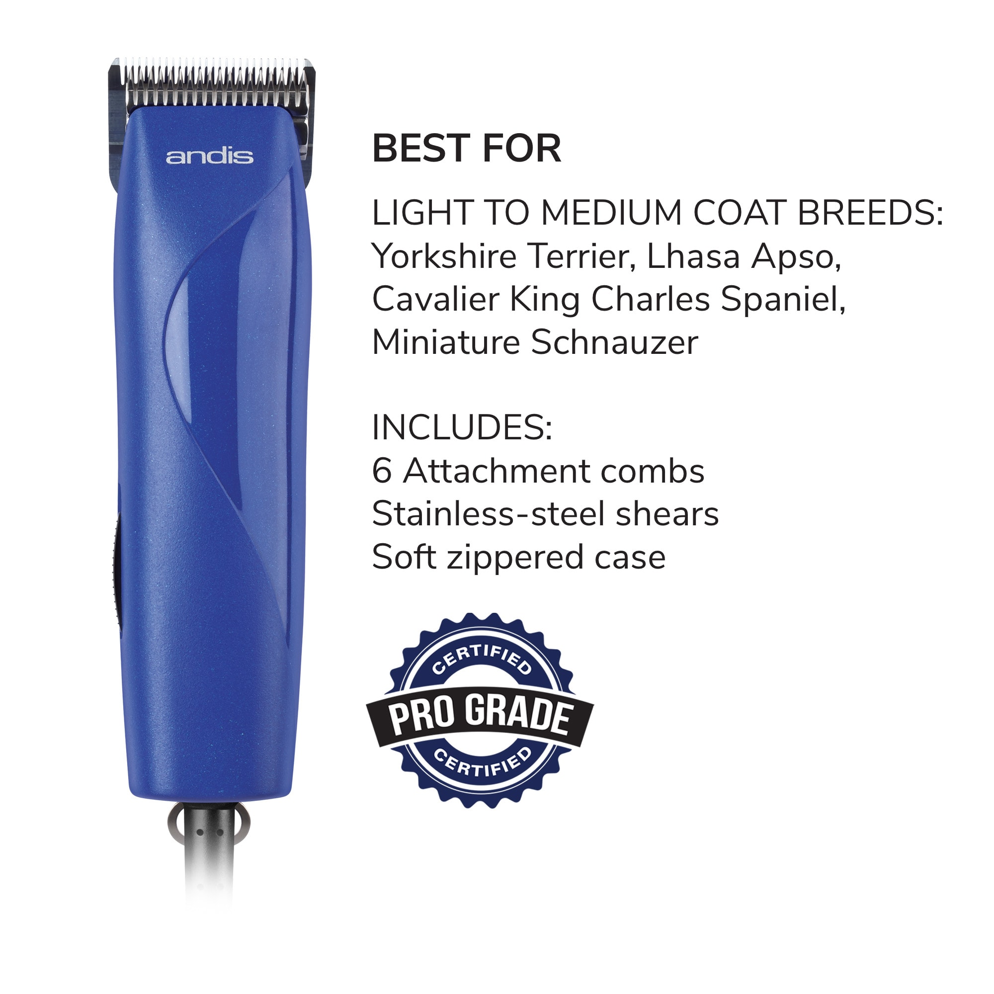 Andis Easy Clip Groom Clipper Kit For Dogs, 7 IN, Blue