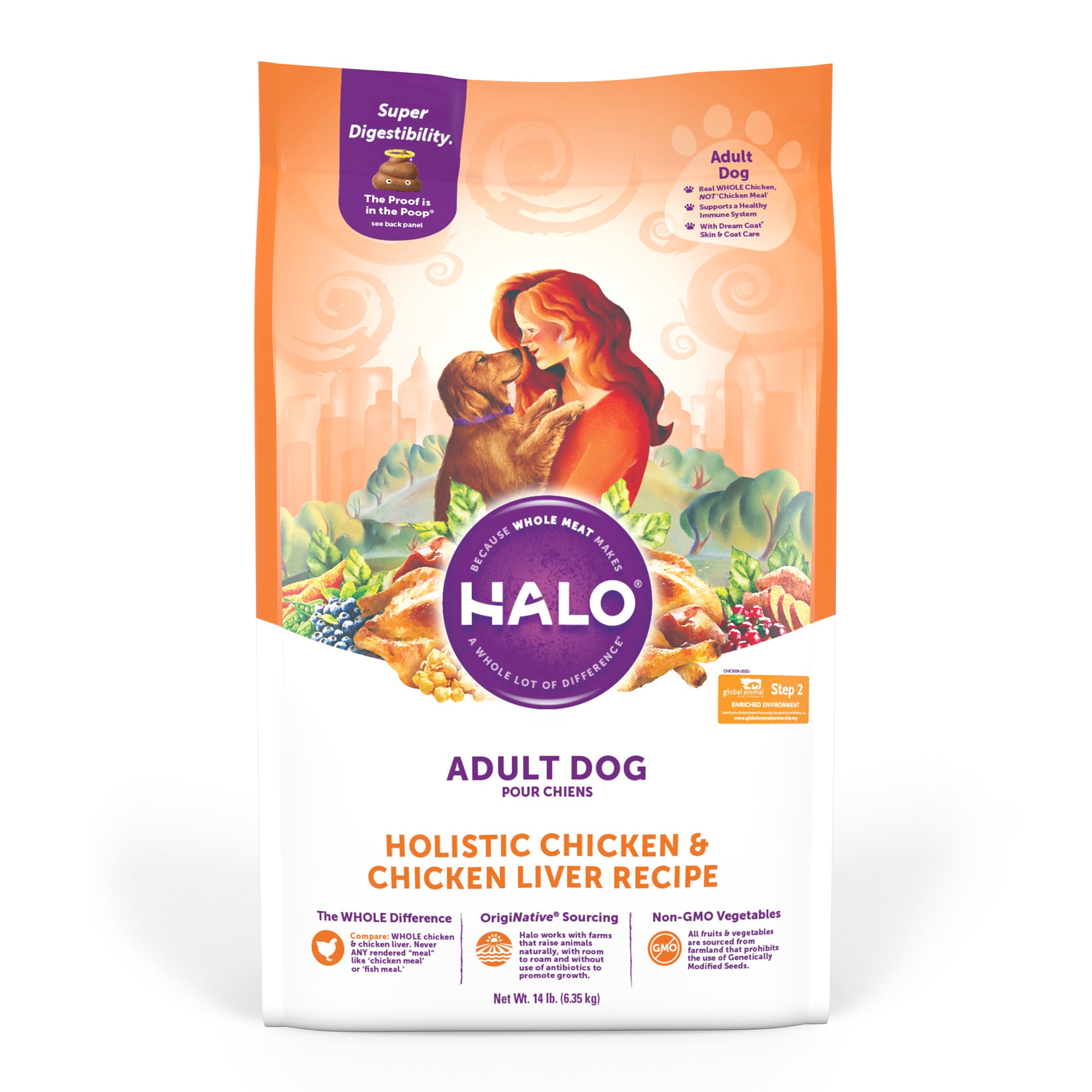 Halo Adult Holistic Chicken & Chicken Liver Dry Dog Food, 14 lbs.