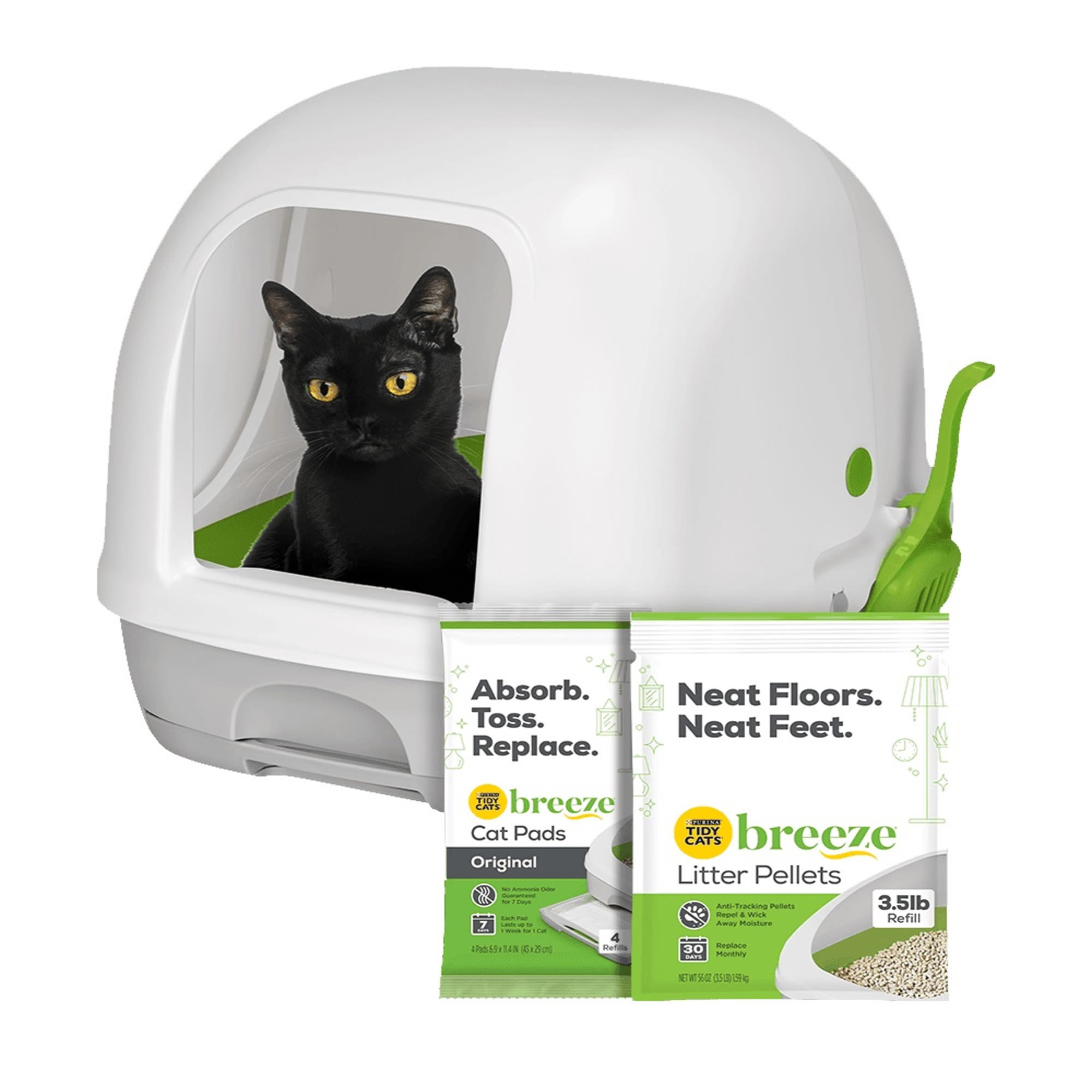 Purina Tidy Breeze Hooded Litter Box System Starter Kit With Pellets & Pads for Cats, Regular