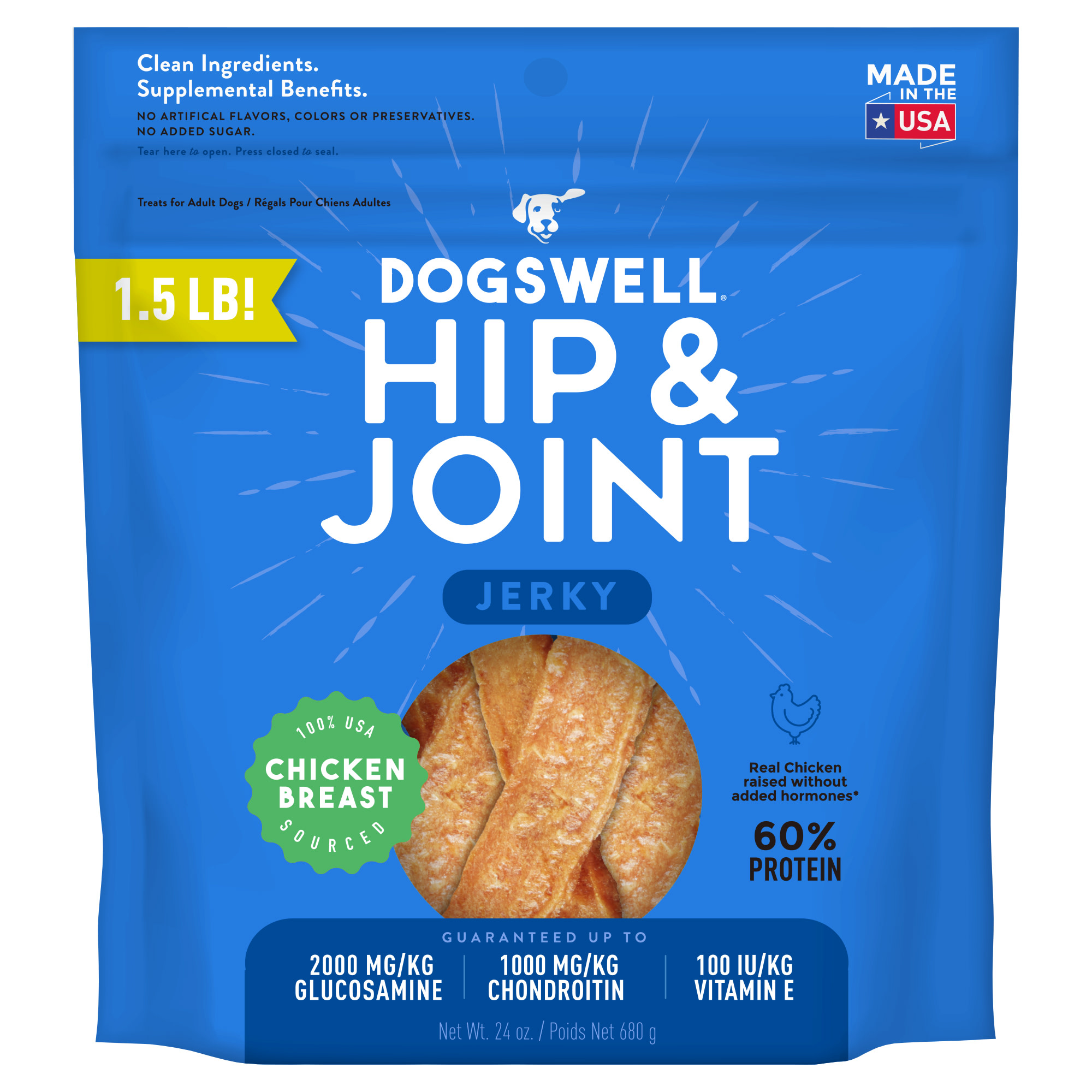 Dogswell Hip & Joint Jerky Grain-Free Chicken Breast for Dogs, 24 oz.
