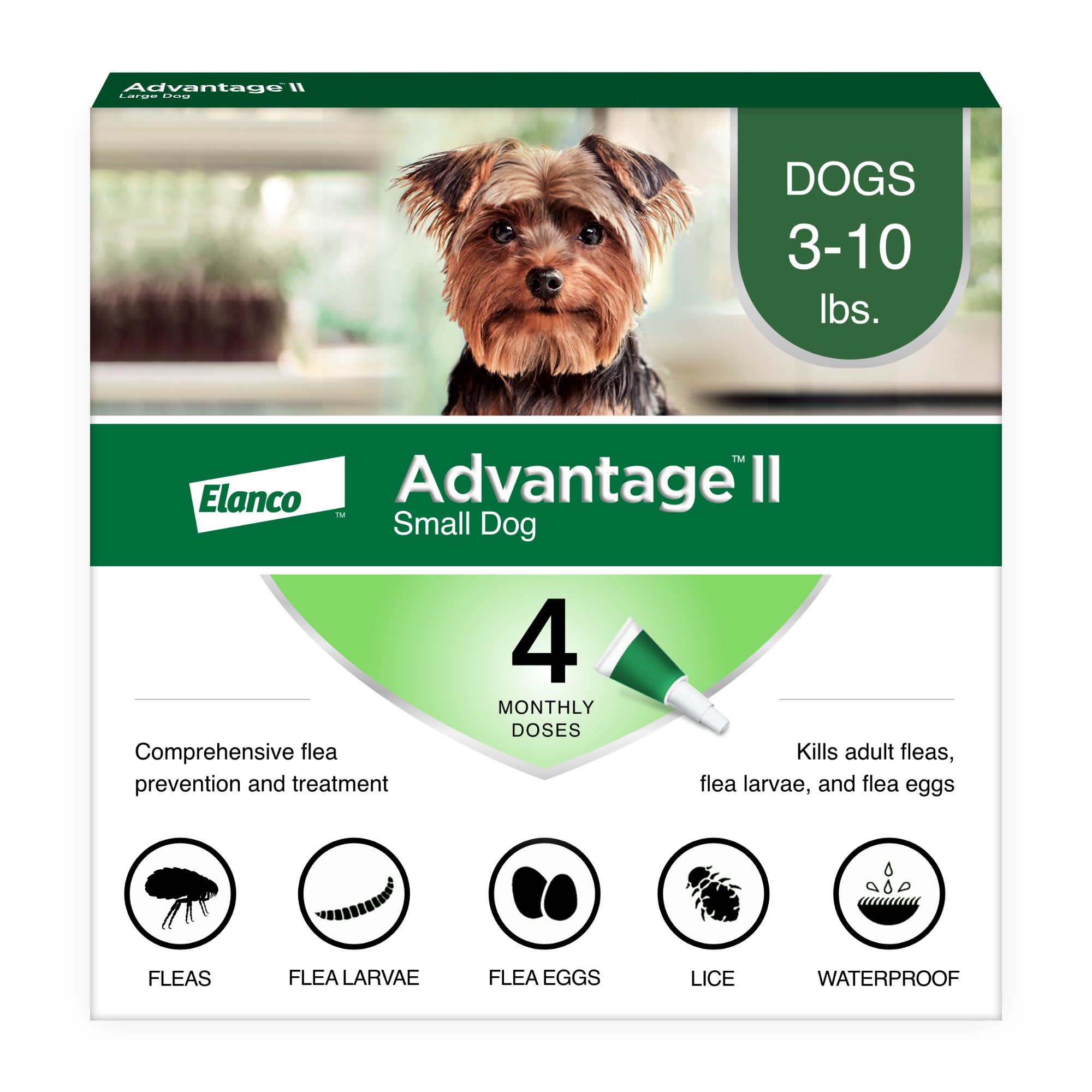 Advantage II Elanco Flea Spot Treatment for Dogs, 3-10 lbs.