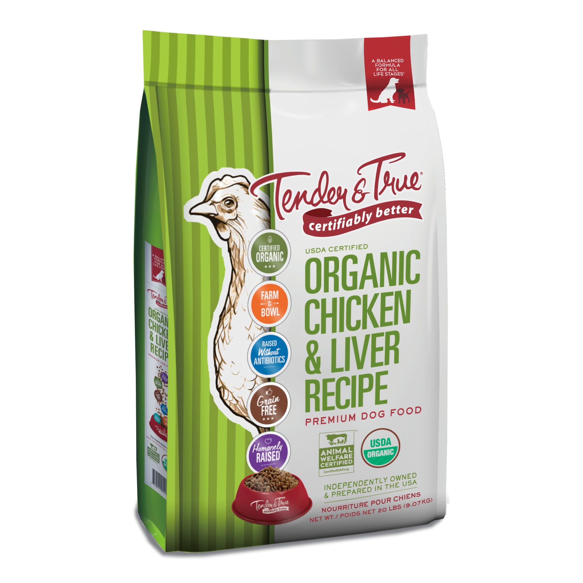 Tender & True Pet Nutrition Organic Chicken & Liver Recipe Dry Dog Food, 20 lbs.