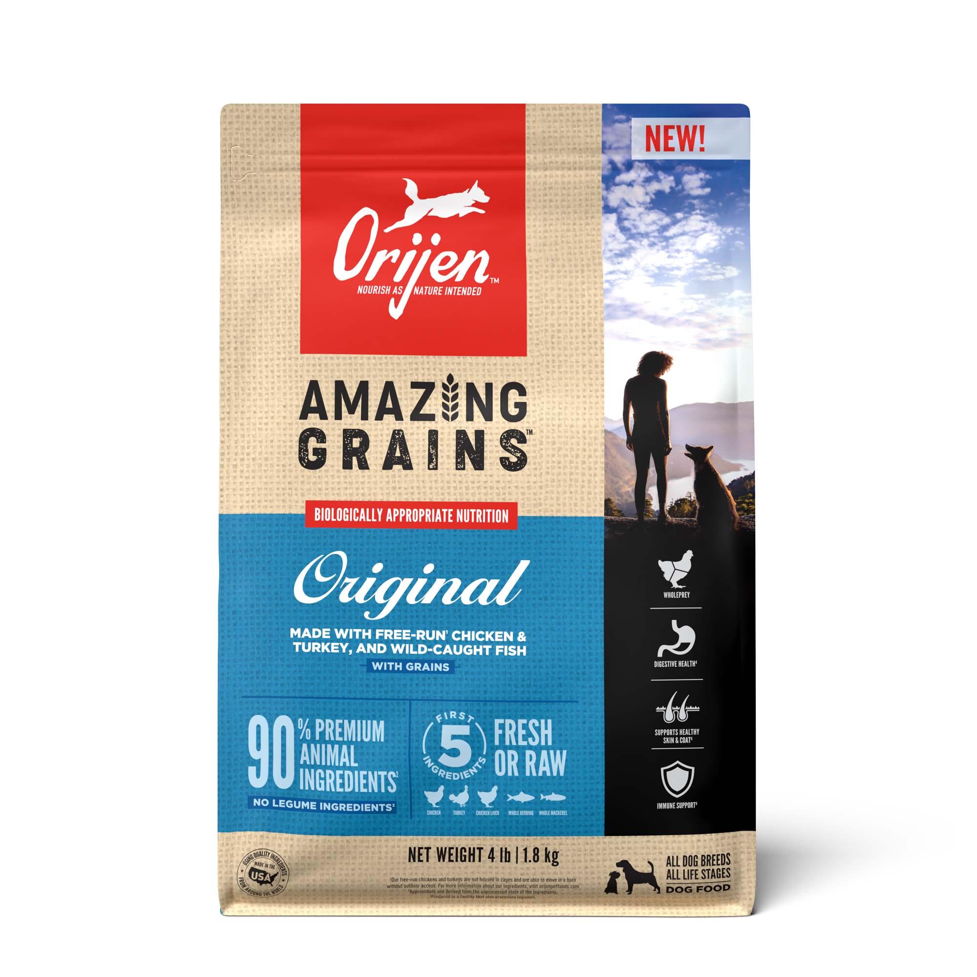 ORIJEN Amazing Grains Original High Protein Dry Dog Food, 4 lbs.