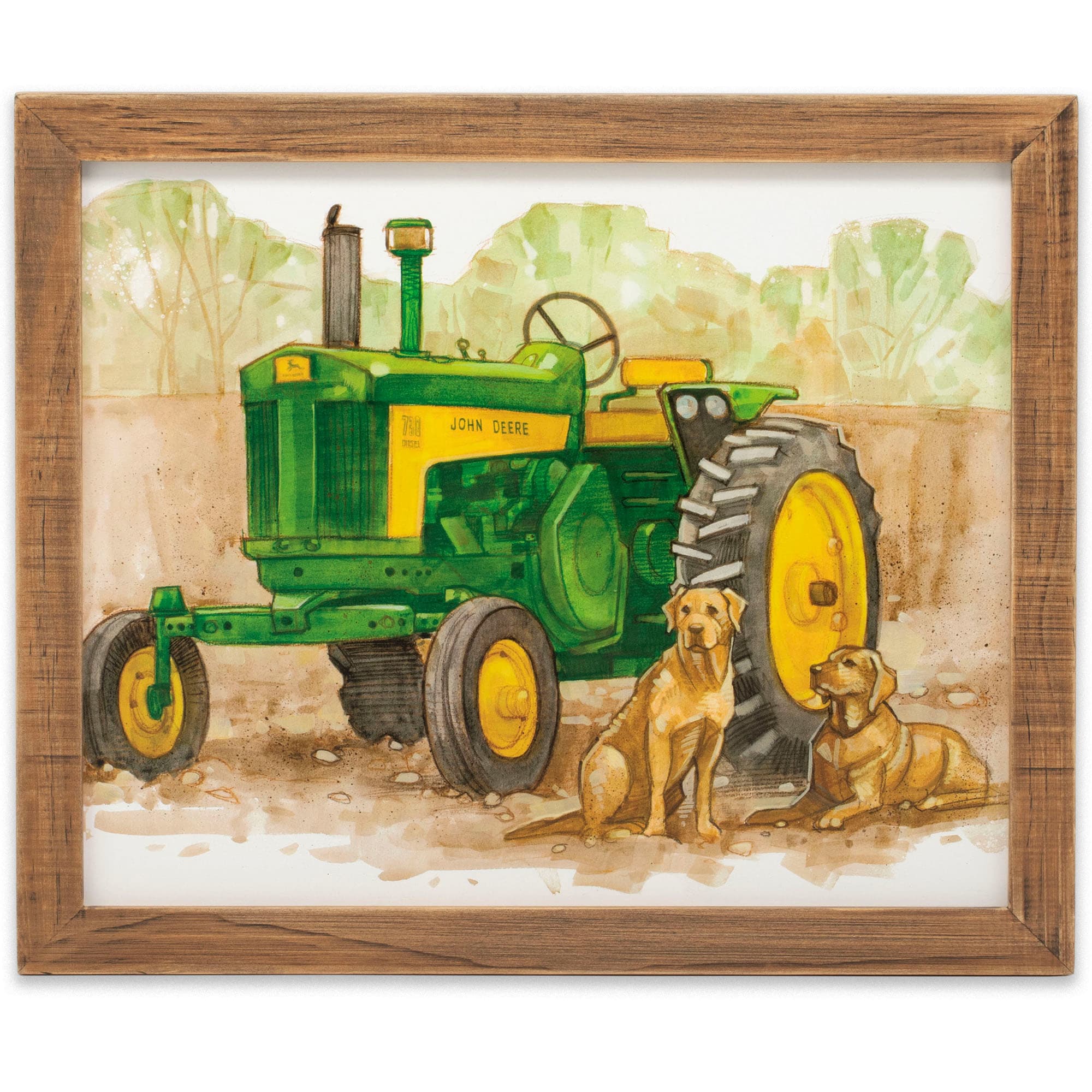 Open Road Brands John Deere Tractor and Dogs Wood Framed Wall Decor, One Size Fits All