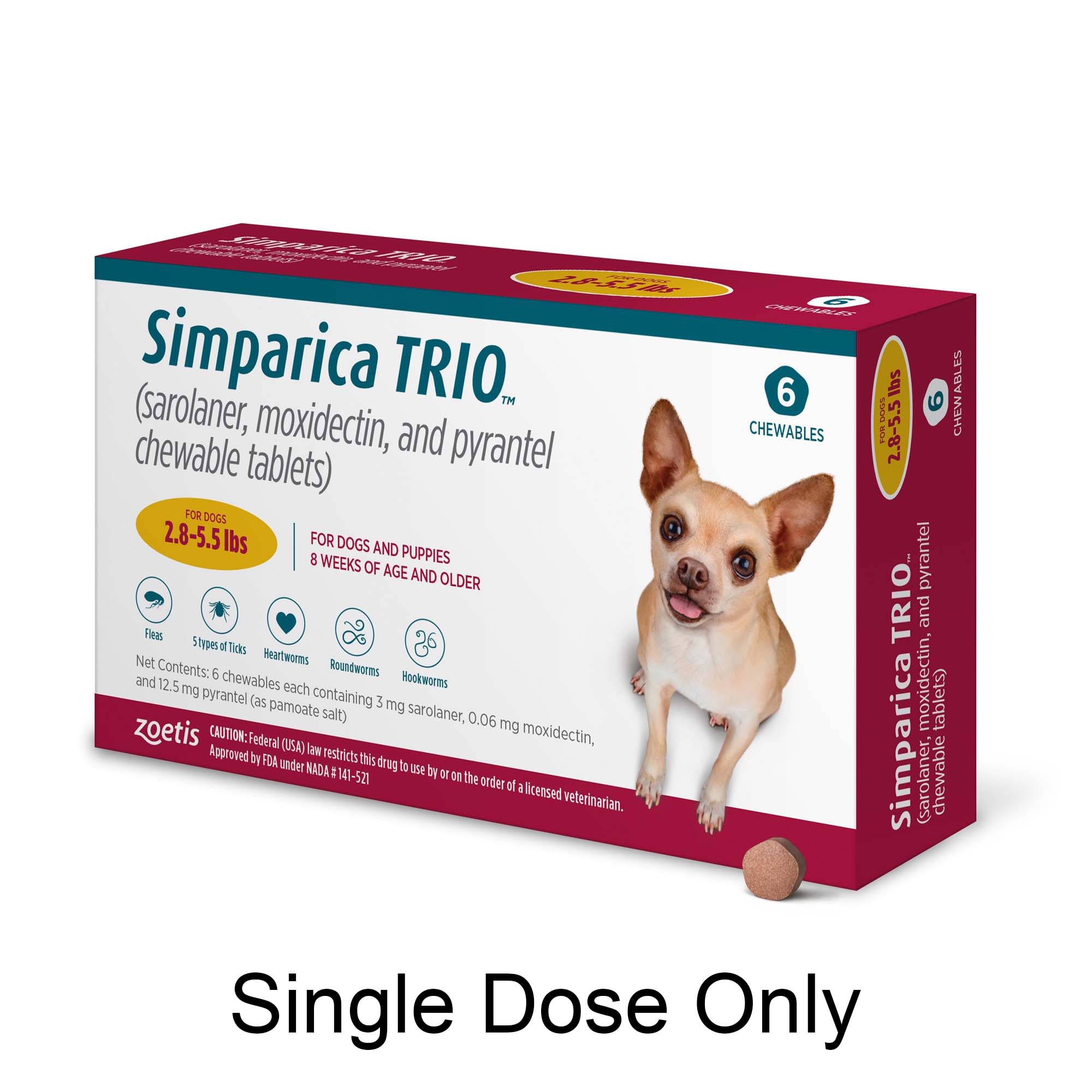 Simparica Trio 2.8-5.5 lbs. Dogs, 1 Month Supply, 1 CT