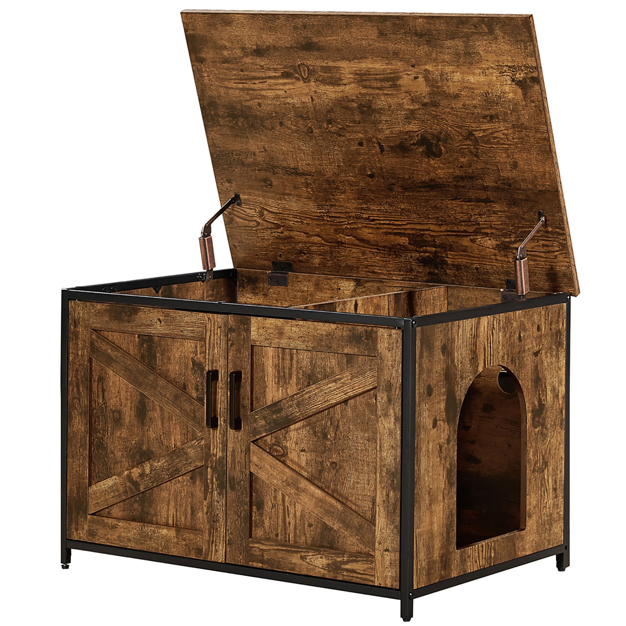 UniPaws Cat Litter Box Enclosure with Top Opening in Rustic, 30" L X 21" W X 21" H, 47 LBS