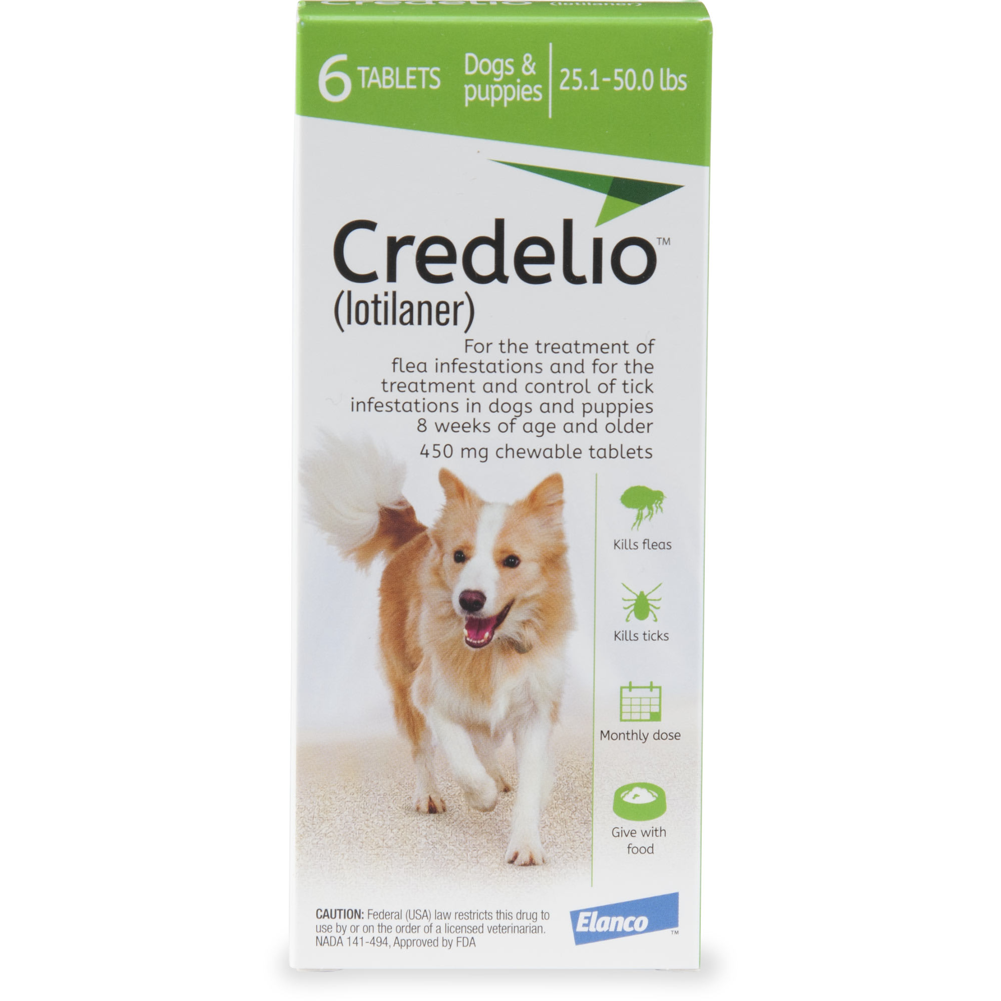 Credelio Chewable Tablet for Dogs 25.1-50 lbs, 6 Month Supply, 6 CT