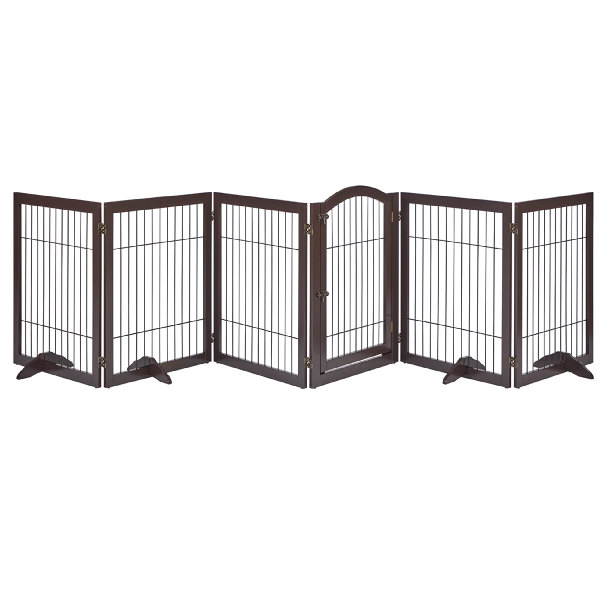 UniPaws 6 Panels Pet Espresso Gate with Wood Frame and Wire bars