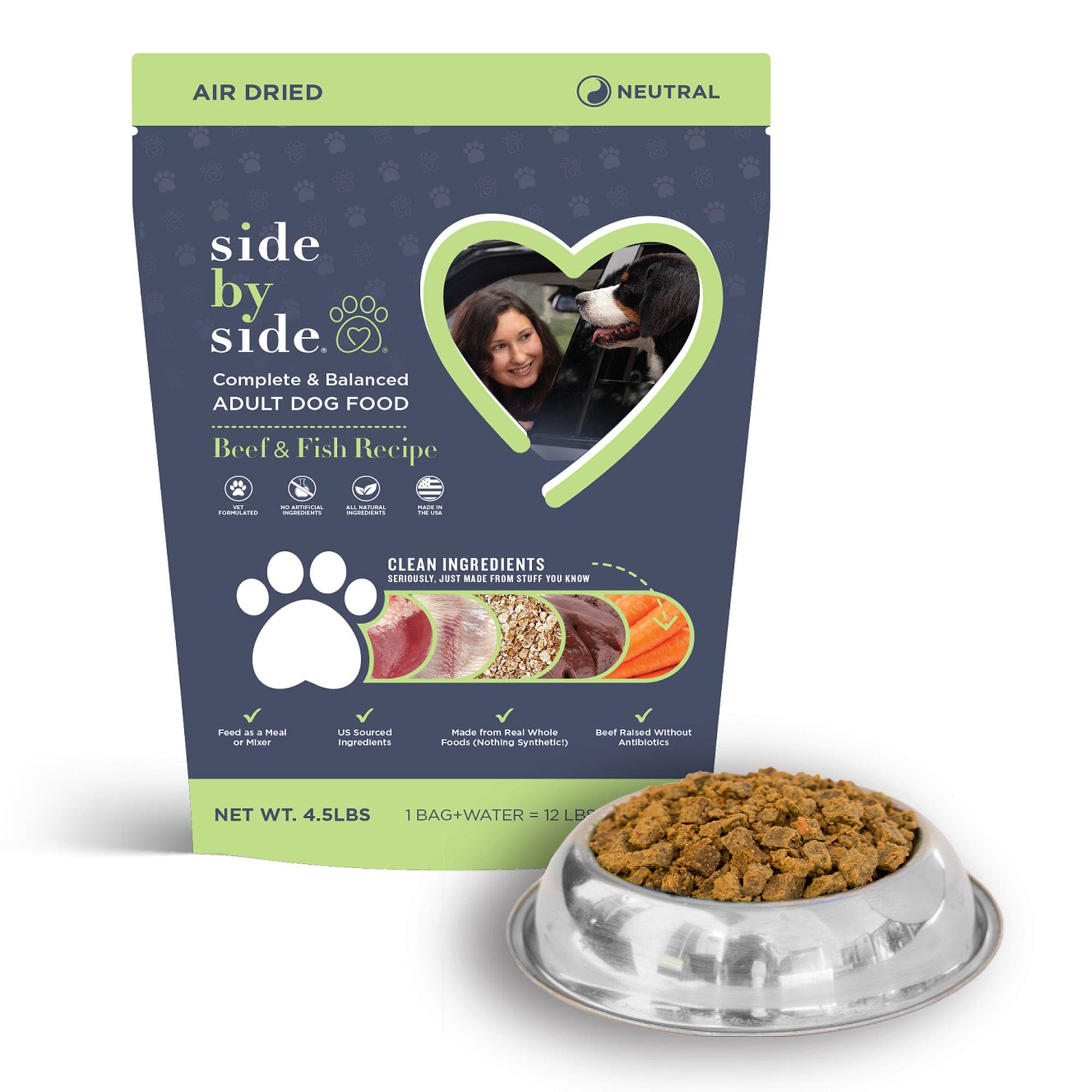 Side by Side Neutral Air Dried Beef & Fish Recipe Dry Dog Food