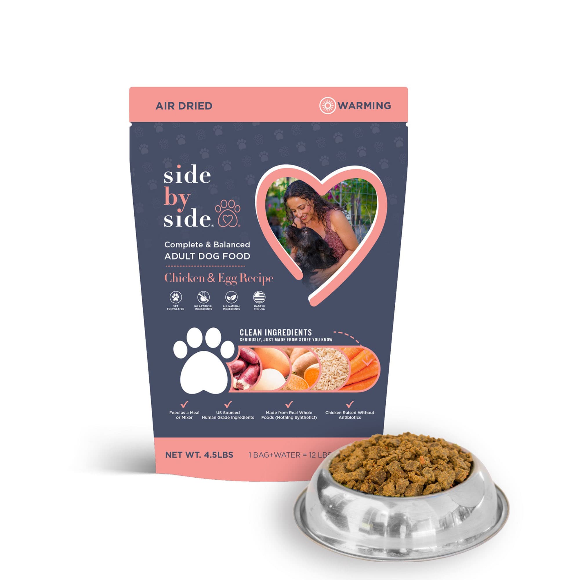 Side by Side Warming Air Dried Chicken & Egg Recipe Dry Dog Food