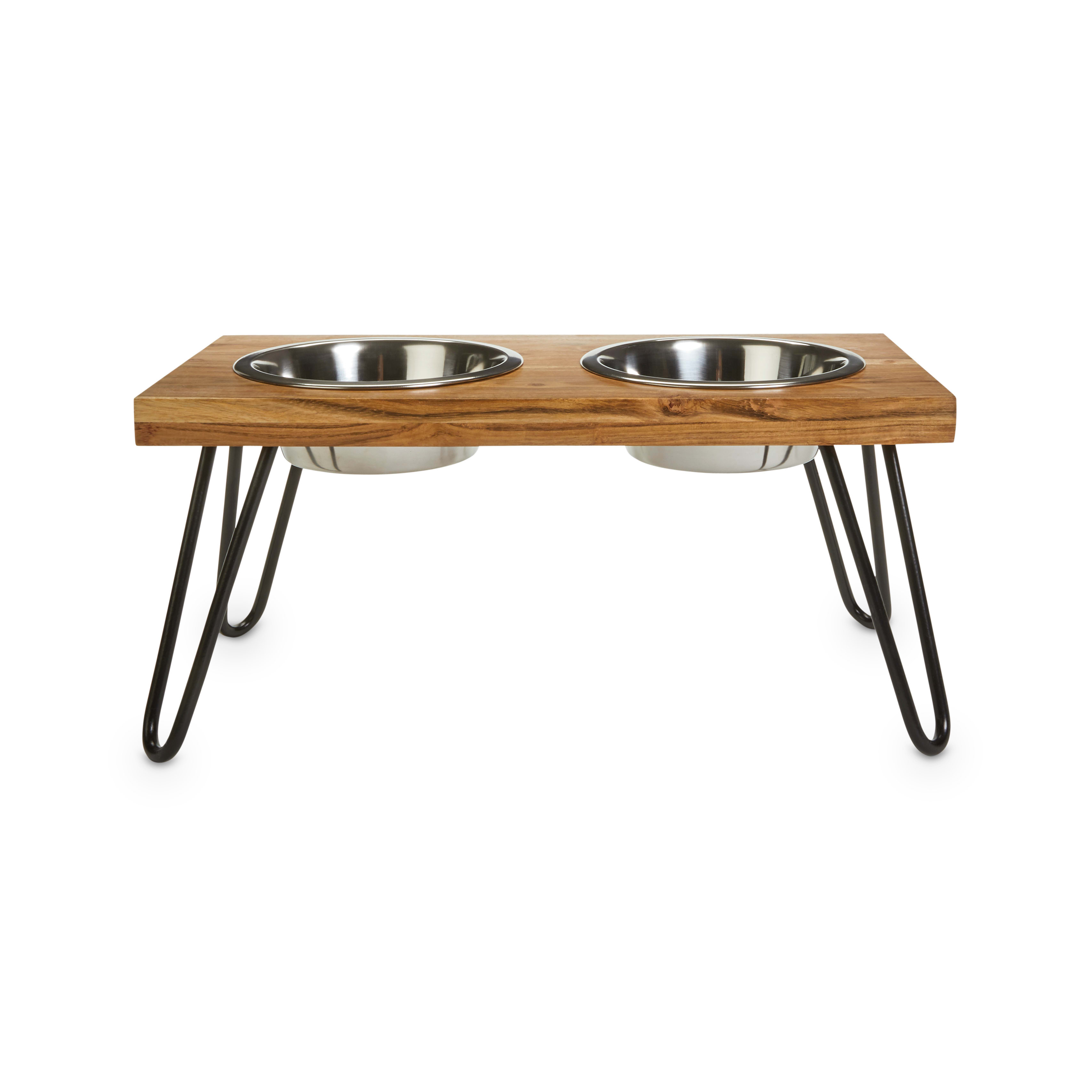 EveryYay Better Together Elevated Wood Double Diner with Stainless-Steel Bowls for Dogs