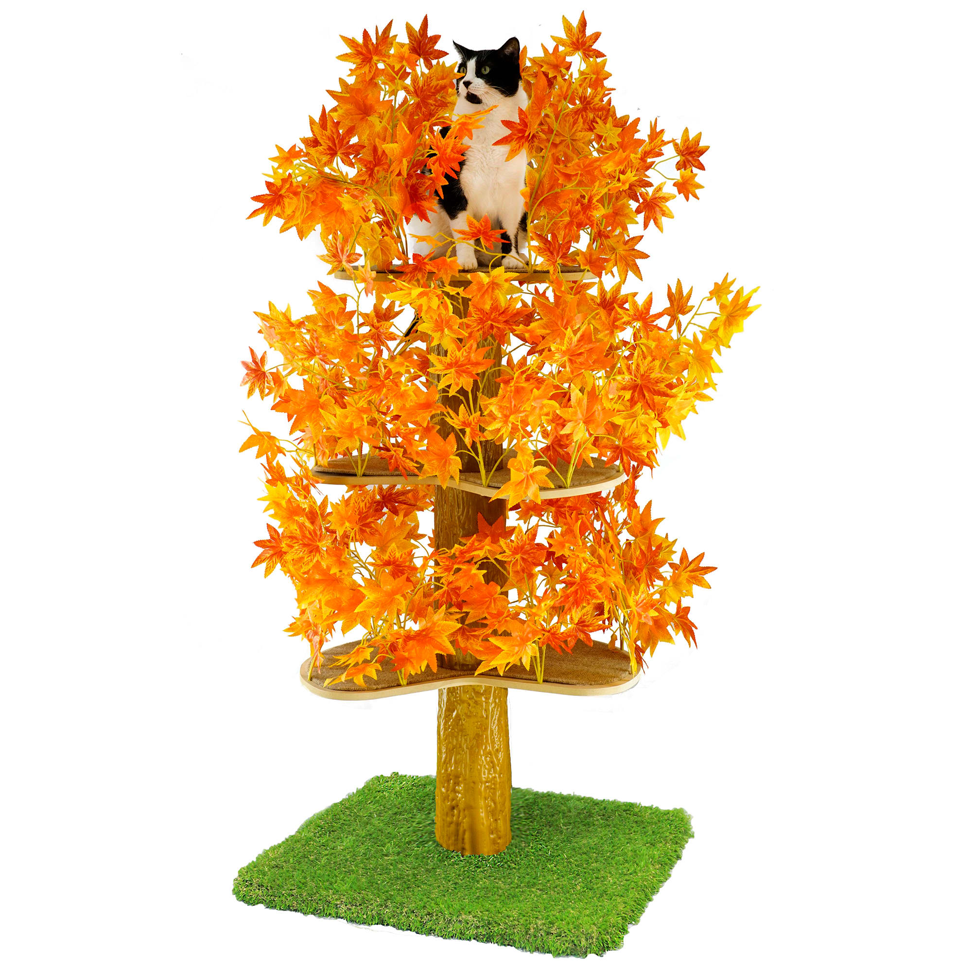On2Pets Fall Square Cat Tree, 60" H, 33 LBS, Cream / Orange