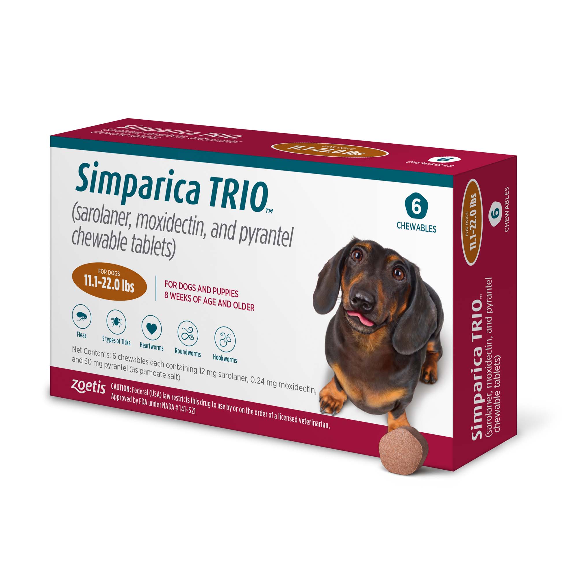 Simparica Trio 11.1-22 lbs. Dogs, 6 Month Supply