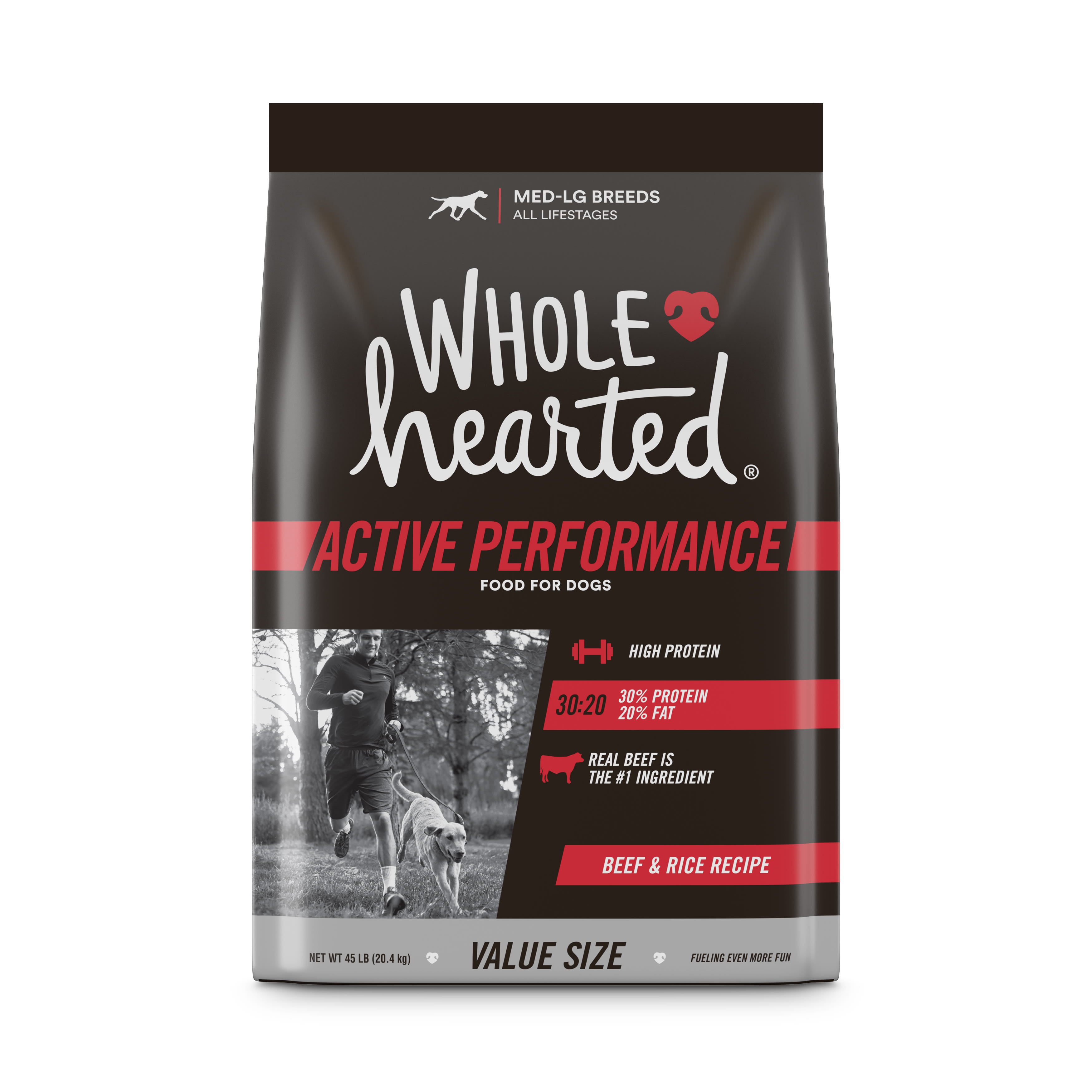 Wholehearted Active Performance High-Protein Beef & Rice Recipe Dry Dog Food, 45 lbs.