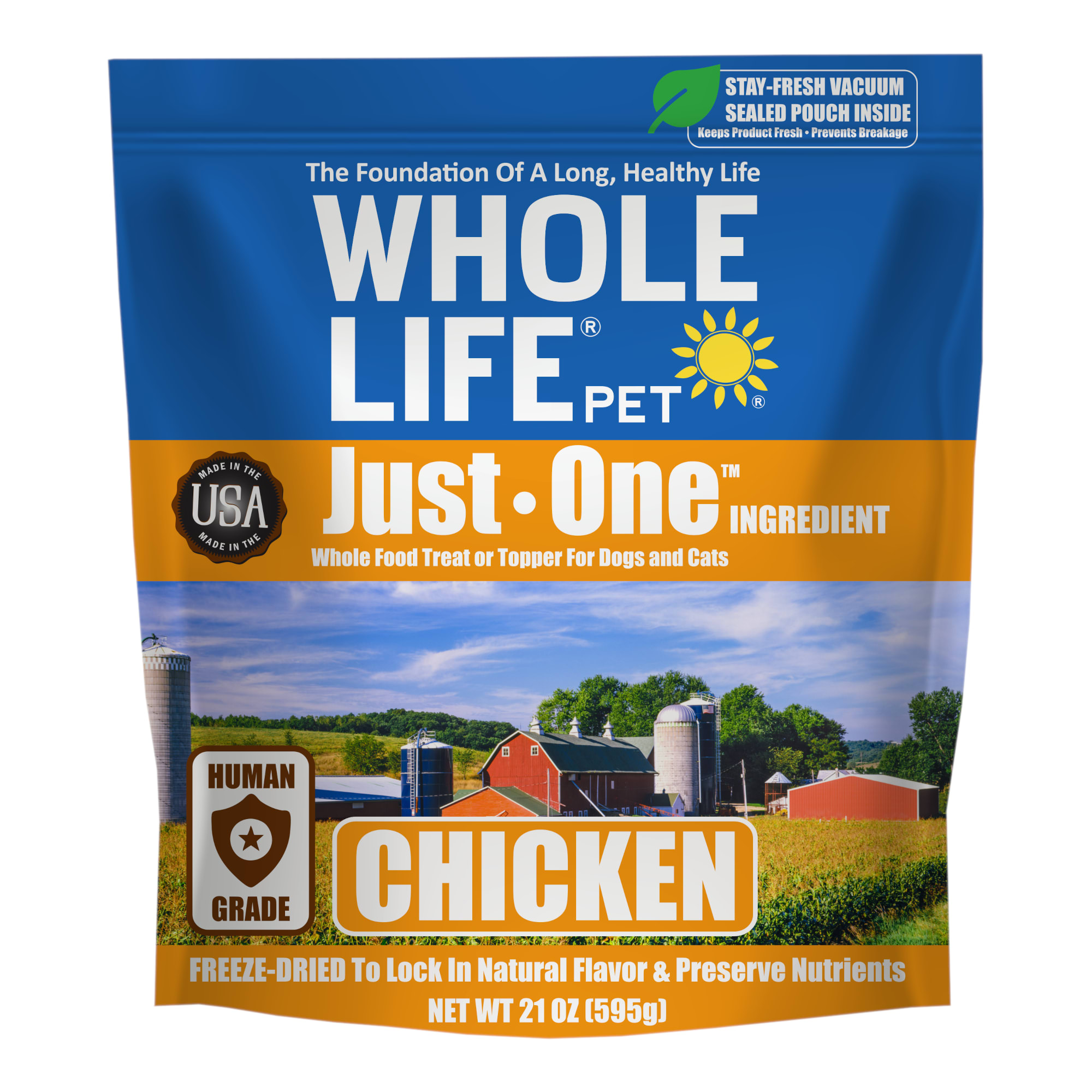 Whole Life Pet Just One Freeze Dried Pure Chicken Breast Whole Food Dog & Cat Treats, 21 oz.