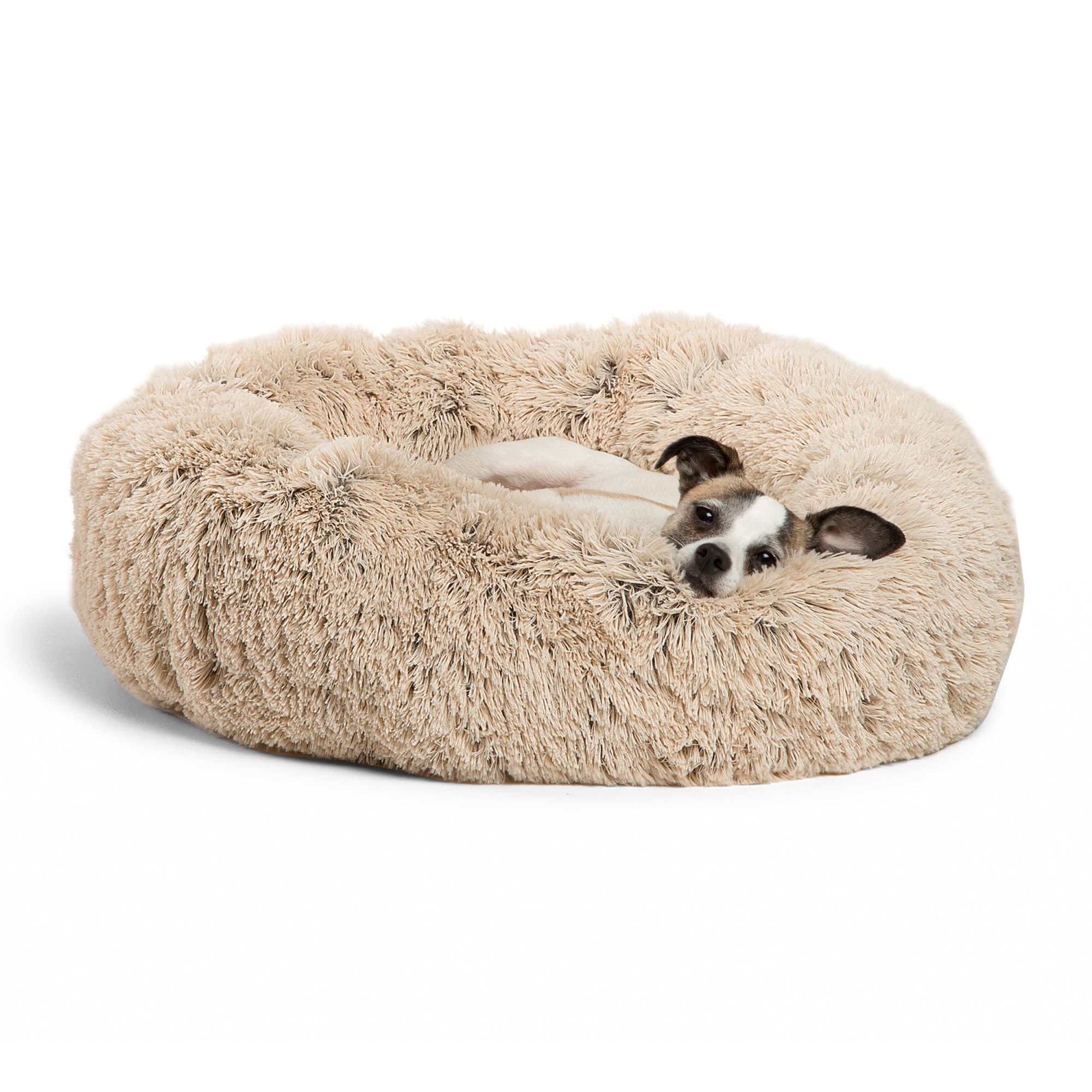 Best Friends by Sheri The Original Calming Donut Taupe Shag Cuddler Dog Bed