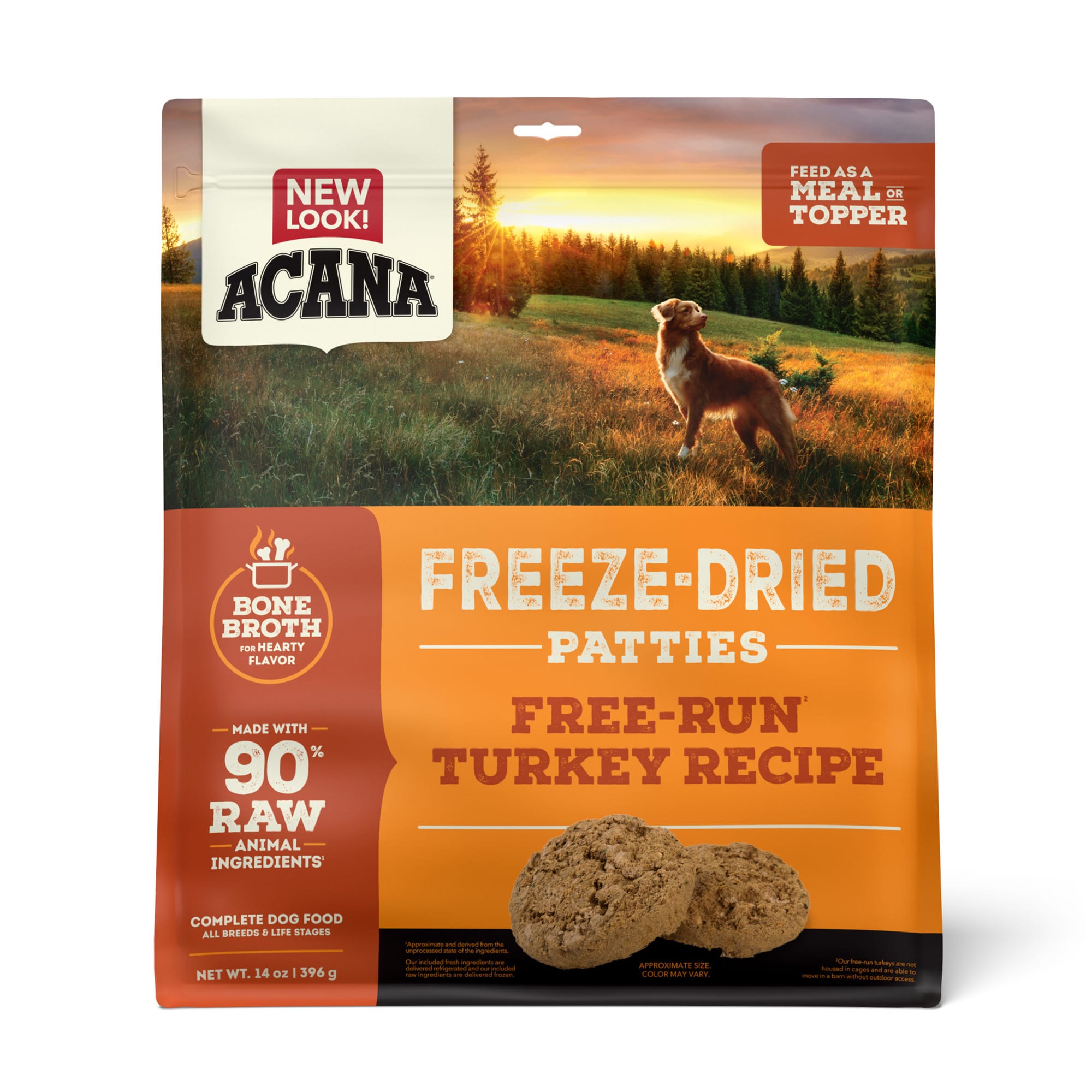 ACANA Grain Free High Protein Fresh & Raw Animal Ingredients Free-Run Turkey Recipe Freeze Dried Patties Dog Food, 14 oz.
